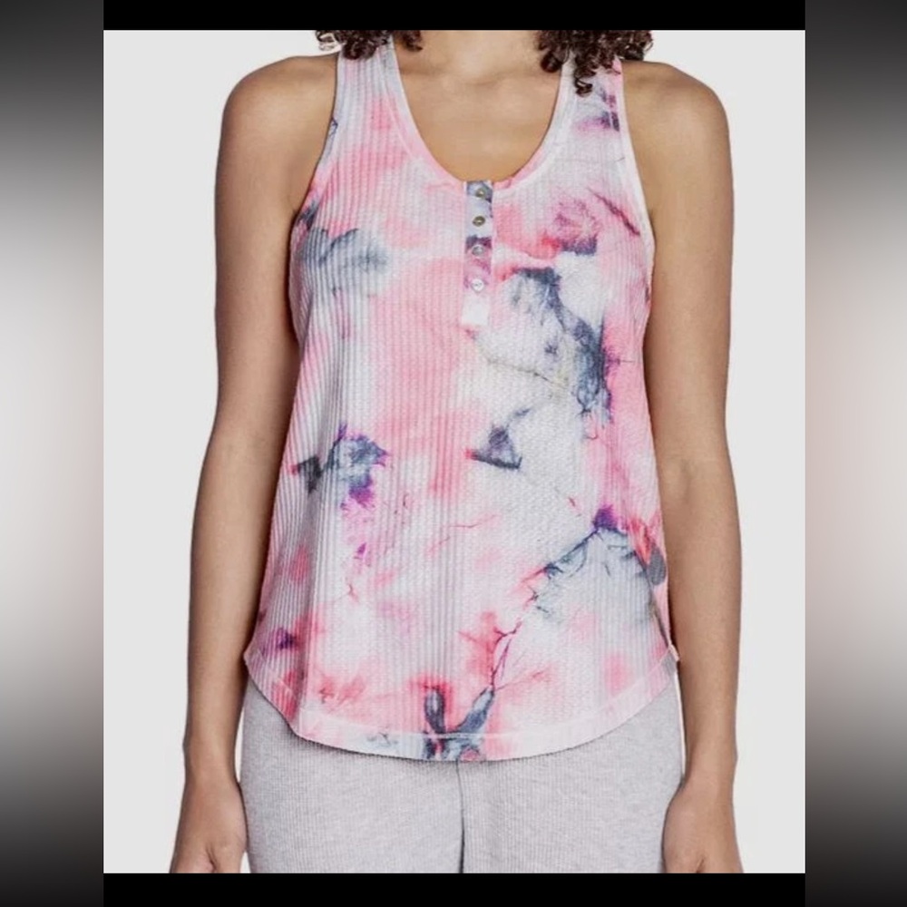PJ Salvage New Pink Tie-Dye Waffle Knit Tank & Short Sleep Set - Picture 3 of 6